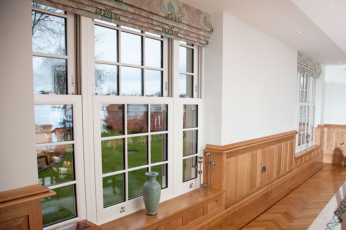 Sliding Sash Windows Stourbridge internal view with wooden panelling